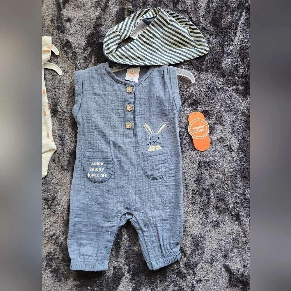 NWT baby boy Easter / spring/ summer clothes bundle, oncies & romper set, 3/6m